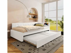 Outlet Sofá cama infantil - 90 x 200 cm + 90 x 190 cm - con lámpara de noche + USB - terciopelo - rosa Cama Diván|Cama Nido