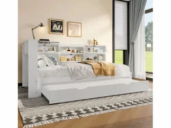 Merax Sofá cama infantil - 90 x 200 cm + 90 x 190 cm - cama nido - cabecero con almacenaje - madera + MDF -