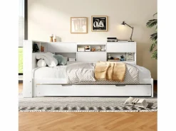 Merax Sofá cama infantil - 90 x 200 cm + 90 x 190 cm - cama nido - cabecero con almacenaje - madera + MDF -