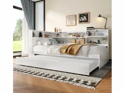 Merax Sofá cama infantil - 90 x 200 cm + 90 x 190 cm - cama nido - cabecero con almacenaje - madera + MDF -