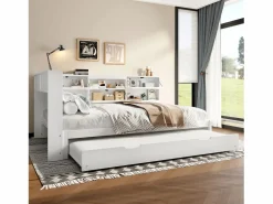 Clearance Merax Sofá cama infantil - 140 x 200 cm + 90 x 190 cm - cama nido - cabecero con almacenaje - madera + MDF - Blanco