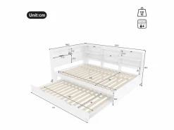 Clearance Merax Sofá cama infantil - 140 x 200 cm + 90 x 190 cm - cama nido - cabecero con almacenaje - madera + MDF - Blanco