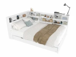 Clearance Merax Sofá cama infantil - 140 x 200 cm + 90 x 190 cm - cama nido - cabecero con almacenaje - madera + MDF - Blanco