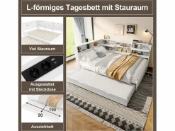 Clearance Merax Sofá cama infantil - 140 x 200 cm + 90 x 190 cm - cama nido - cabecero con almacenaje - madera + MDF - Blanco