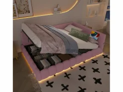 Merax Sofá cama infantil - 140 x 200 cm - con LED + almacenaje hidráulico + USB - terciopelo -