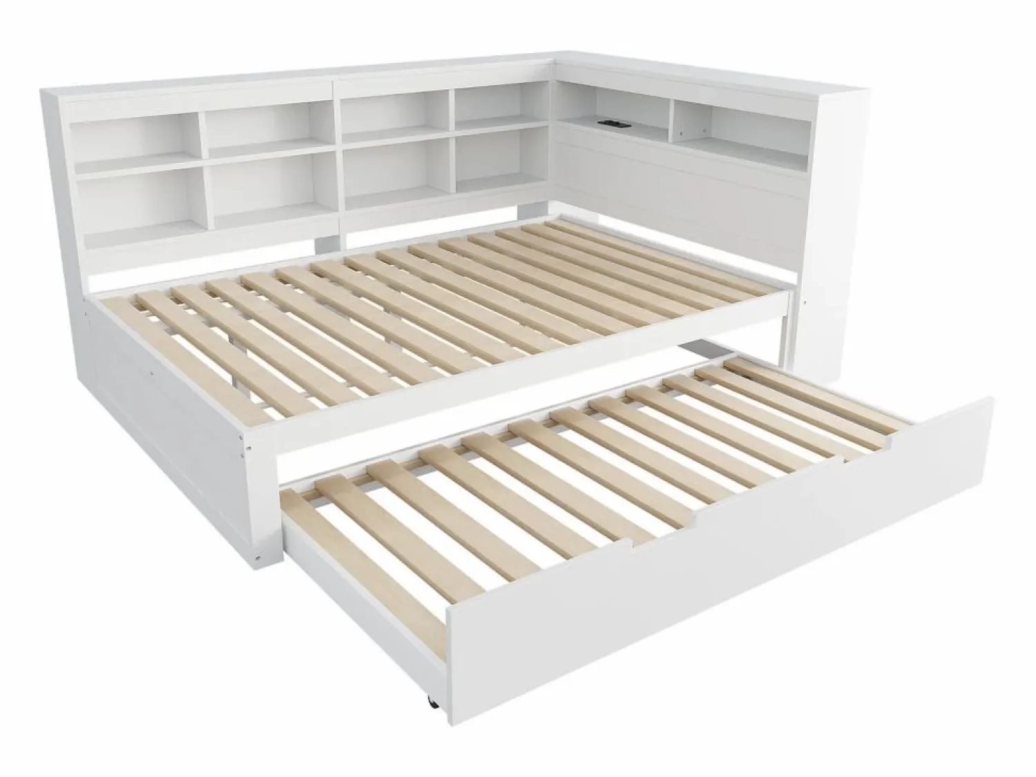 Best Sofá cama infantil de 140 x 200 cm con cama nido de 90 x 190 cm - con puerto USB y amplio espacio de almacenamiento - madera - Cama Diván