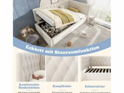 Outlet Merax Sofá cama infantil tapizado - 90 x 200 cm - con almacenaje hidráulico - terciopelo - Beige