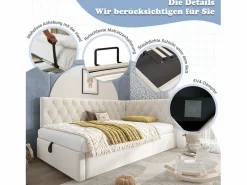 Outlet Merax Sofá cama infantil tapizado - 90 x 200 cm - con almacenaje hidráulico - terciopelo - Beige