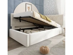 Outlet Merax Sofá cama infantil tapizado - 90 x 200 cm - con almacenaje hidráulico - terciopelo - Beige