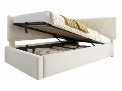 Outlet Merax Sofá cama infantil tapizado - 90 x 200 cm - con almacenaje hidráulico - terciopelo - Beige