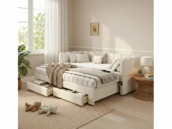 Merax Sofá cama infantil tapizado - 90/180 x 190 cm - con 2 cajones + puerto USB - lino -