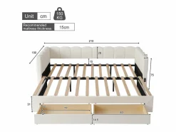 Merax Sofá cama infantil tapizado - 90/180 x 190 cm - con 2 cajones + puerto USB - lino -