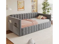 Discount Sofá cama infantil tapizado - 90 x 190 cm - con 2 cajones - terciopelo - Cama Diván