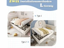 Hot Merax Sofá cama infantil tapizado - 90 x 190 cm - con almacenaje hidráulico - terciopelo - Beige