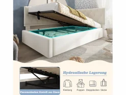 Hot Merax Sofá cama infantil tapizado - 90 x 190 cm - con almacenaje hidráulico - terciopelo - Beige