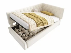 Hot Merax Sofá cama infantil tapizado - 90 x 190 cm - con almacenaje hidráulico - terciopelo - Beige