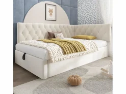 Hot Merax Sofá cama infantil tapizado - 90 x 190 cm - con almacenaje hidráulico - terciopelo - Beige