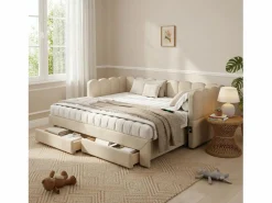 Best Merax Sofá cama infantil tapizado - 90/180 x 190 cm - con 2 cajones + puerto USB - Chenilla - Beige