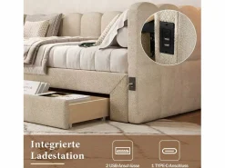 Best Merax Sofá cama infantil tapizado - 90/180 x 190 cm - con 2 cajones + puerto USB - Chenilla - Beige