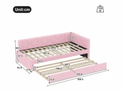 Hauss Spole Sofá cama infantil 90x200 cm con cama nido 80x180 cm, terciopelo , sin colchón