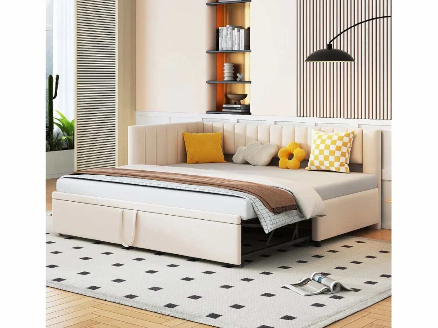 Online Sofá cama infantil 90/180x200cm en terciopelo convertible, con respaldo y cabecero acolchados, sin colchón Cama Nido