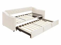 Outlet Hauss Spole Sofá cama infantil 90/180x190cm convertible en terciopelo , con puertos USB y toma de corriente, sin colchón Beige