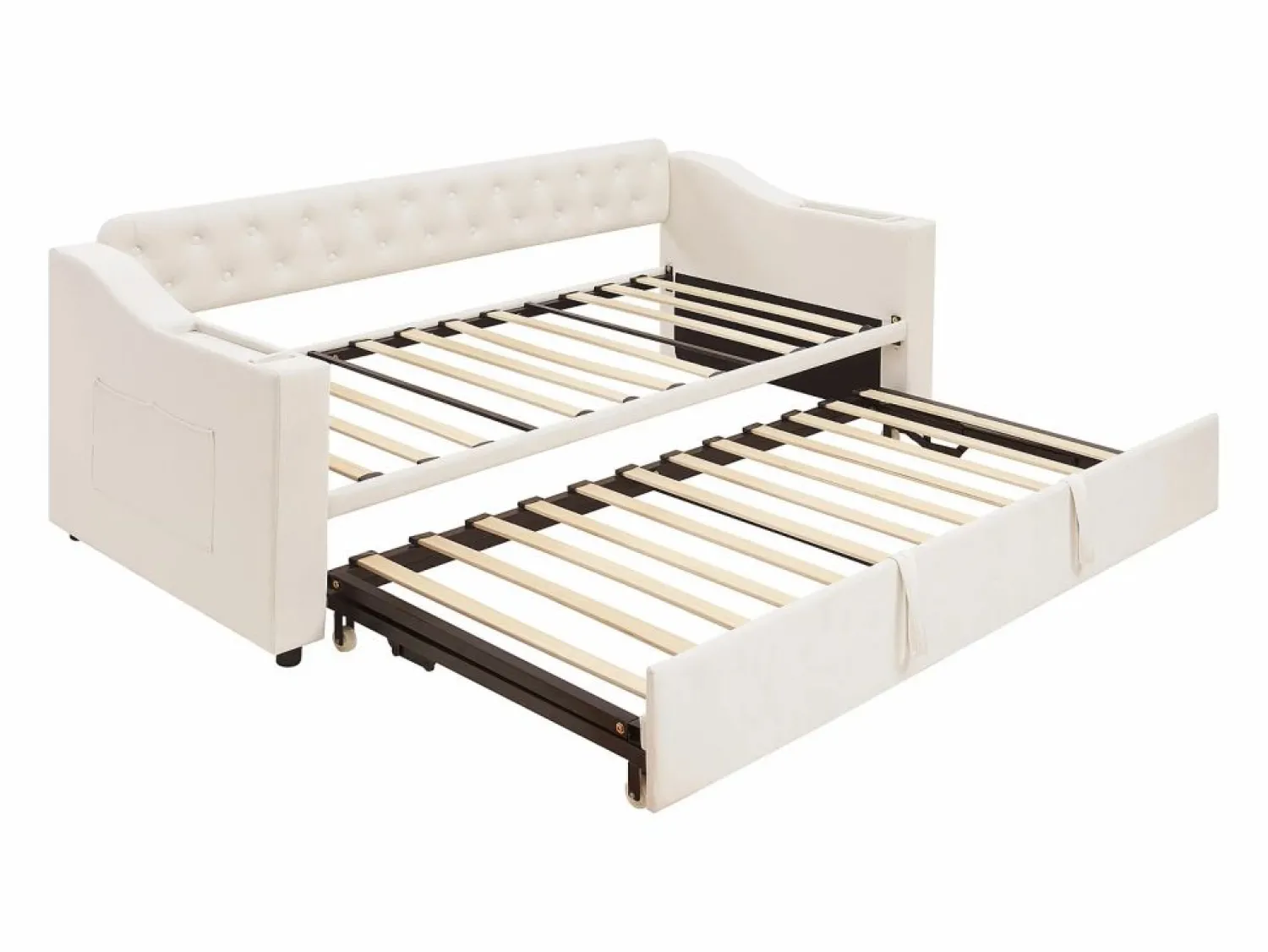 Outlet Hauss Spole Sofá cama infantil 90/180x190cm convertible en terciopelo , con puertos USB y toma de corriente, sin colchón Beige