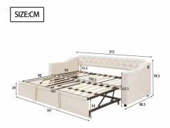 Outlet Hauss Spole Sofá cama infantil 90/180x190cm convertible en terciopelo , con puertos USB y toma de corriente, sin colchón Beige