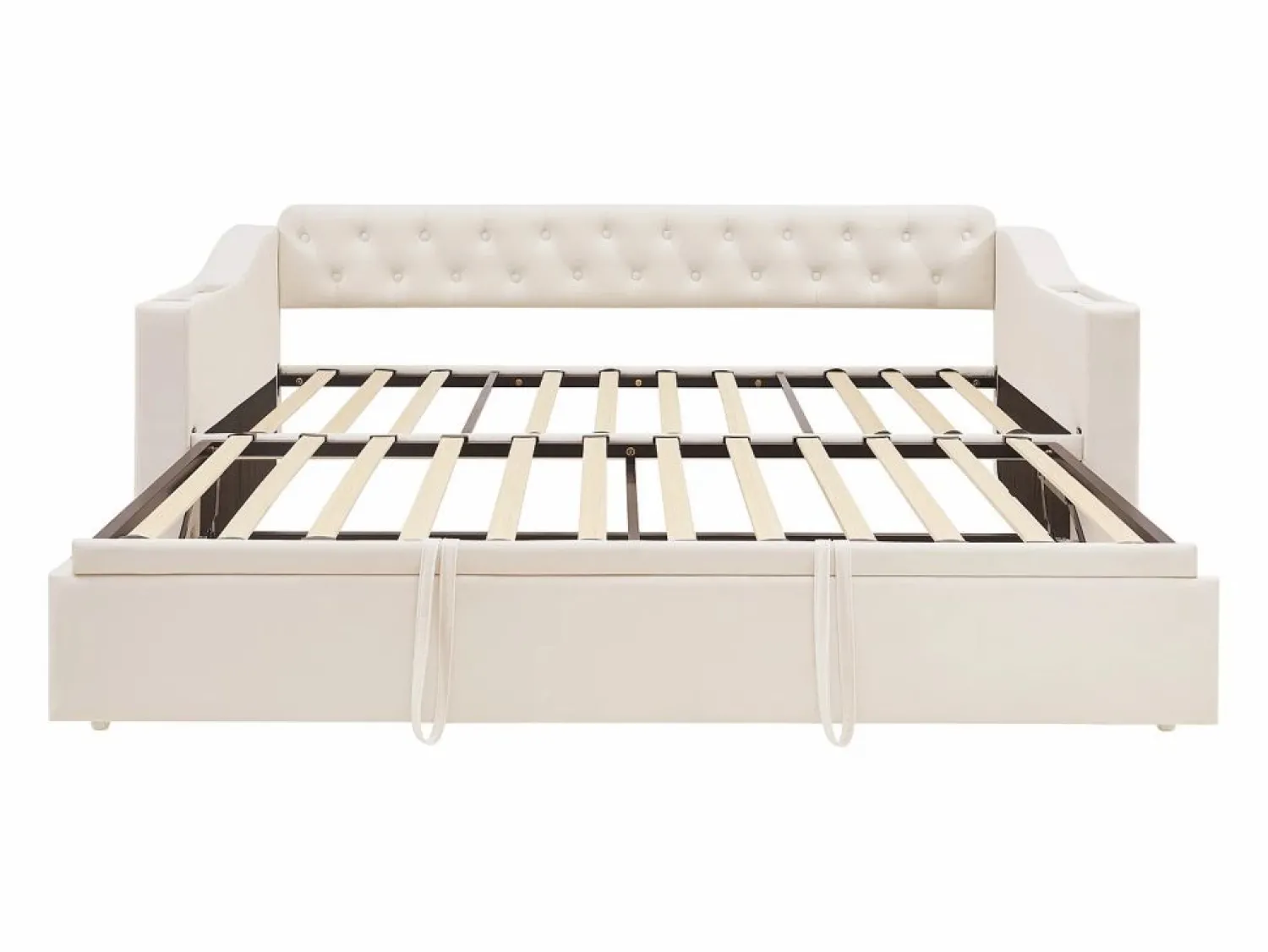 Outlet Hauss Spole Sofá cama infantil 90/180x190cm convertible en terciopelo , con puertos USB y toma de corriente, sin colchón Beige
