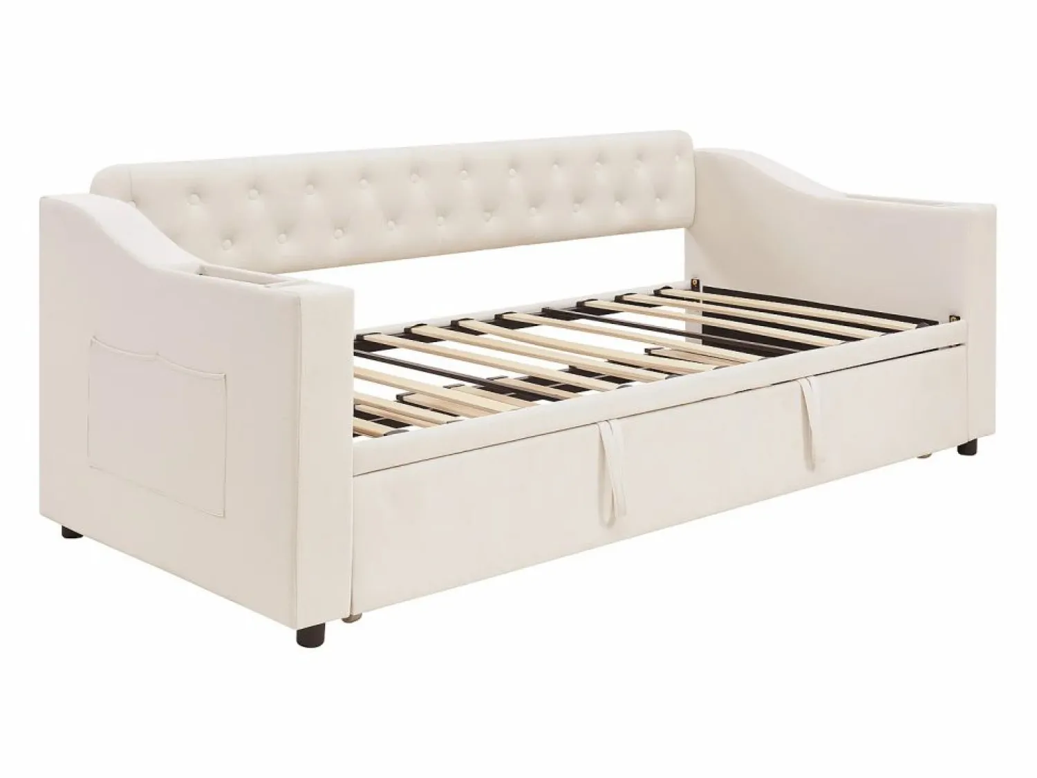 Outlet Hauss Spole Sofá cama infantil 90/180x190cm convertible en terciopelo , con puertos USB y toma de corriente, sin colchón Beige