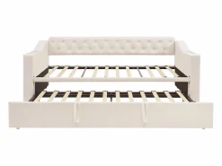 Outlet Hauss Spole Sofá cama infantil 90/180x190cm convertible en terciopelo , con puertos USB y toma de corriente, sin colchón Beige