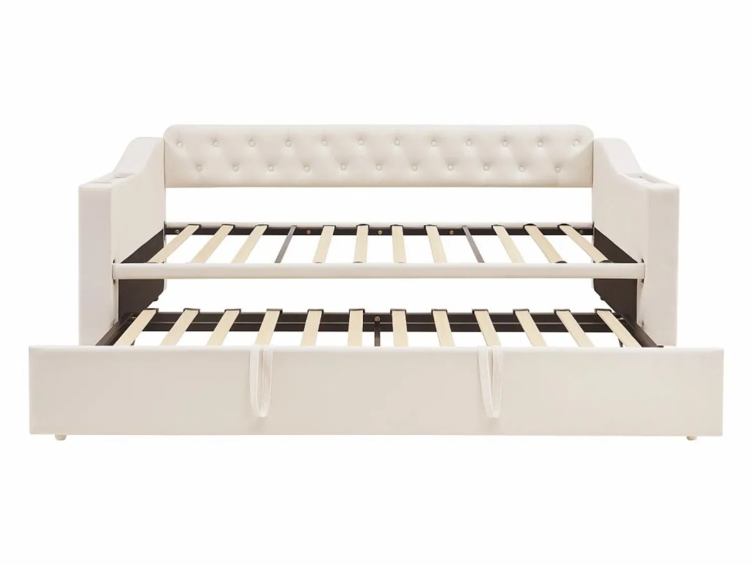 Outlet Hauss Spole Sofá cama infantil 90/180x190cm convertible en terciopelo , con puertos USB y toma de corriente, sin colchón Beige