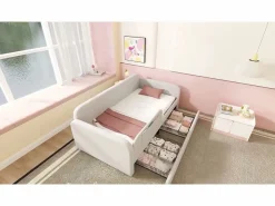 Sale ModernLuxe Sofá cama infantil 90x200 cm de terciopelo - con 2 cajones - 3 pequeños bolsillos de almacenamiento - (sin colchón) Blanco