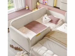 Sale ModernLuxe Sofá cama infantil 90x200 cm de terciopelo - con 2 cajones - 3 pequeños bolsillos de almacenamiento - (sin colchón) Blanco