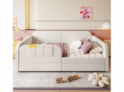 Sale ModernLuxe Sofá cama infantil 90x200 cm de terciopelo - con 2 cajones - 3 pequeños bolsillos de almacenamiento - (sin colchón) Blanco