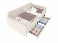 Sale ModernLuxe Sofá cama infantil 90x200 cm de terciopelo - con 2 cajones - 3 pequeños bolsillos de almacenamiento - (sin colchón) Blanco