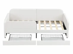 Sale ModernLuxe Sofá cama infantil 90x200 cm de terciopelo - con 2 cajones - 3 pequeños bolsillos de almacenamiento - (sin colchón) Blanco