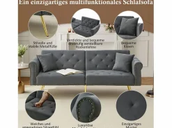 Merax Sofá cama moderno de 2 plazas – 173 x 75 x 70 cm – Respaldo regulable en 3 niveles + patas de metal dorado – Terciopelo –