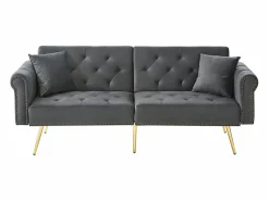 Merax Sofá cama moderno de 2 plazas – 173 x 75 x 70 cm – Respaldo regulable en 3 niveles + patas de metal dorado – Terciopelo –