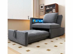 Best Sofá cama multifuncional - respaldo ajustable - reposabrazos con bandas luminosas LED - Puerto USB/Type-C - Sillón Cama