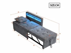 Best Sofá cama multifuncional - respaldo ajustable - reposabrazos con bandas luminosas LED - Puerto USB/Type-C - Sillón Cama