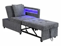 Best Sofá cama multifuncional - respaldo ajustable - reposabrazos con bandas luminosas LED - Puerto USB/Type-C - Sillón Cama