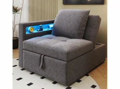 Best Sofá cama multifuncional - respaldo ajustable - reposabrazos con bandas luminosas LED - Puerto USB/Type-C - Gris Oscuro Sillón Cama
