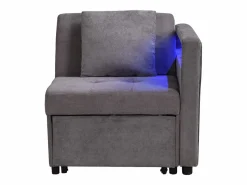 Best Sofá cama multifuncional - respaldo ajustable - reposabrazos con bandas luminosas LED - Puerto USB/Type-C - Gris Oscuro Sillón Cama