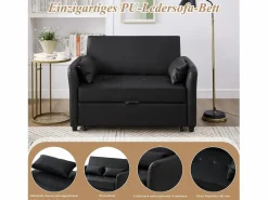 New Sofá cama multifuncional, asiento doble retráctil, respaldo regulable en 3 posiciones, PU impermeable, color Sofá De Piel