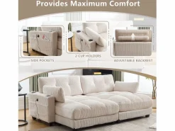 Sofá cama multifuncional de 1 plaza (salón/diván/sillón) - Puertos USB + almacenamiento - Ecológico - Ideal para estudios