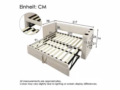 OKWISH Sofá cama nido de 90 x 200 cm, lino , con cargador USB, portavasos y estante de almacenamiento (sin colchón)