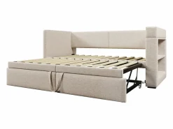 OKWISH Sofá cama nido de 90 x 200 cm, lino , con cargador USB, portavasos y estante de almacenamiento (sin colchón)