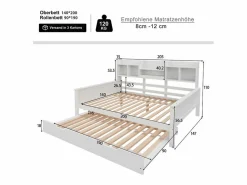 Outlet Sofá cama nido 140x200 cm - Cama nido 90x190 cm - con almacenamiento - somier de láminas - pino macizo - (colchón no incluido) Cama Nido