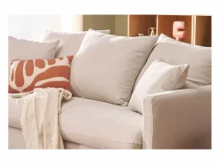 Outlet Sofá cama nórdico 3 plazas de tela efecto aterciopelado y madera clara LOUISE Sofá Escandinavo